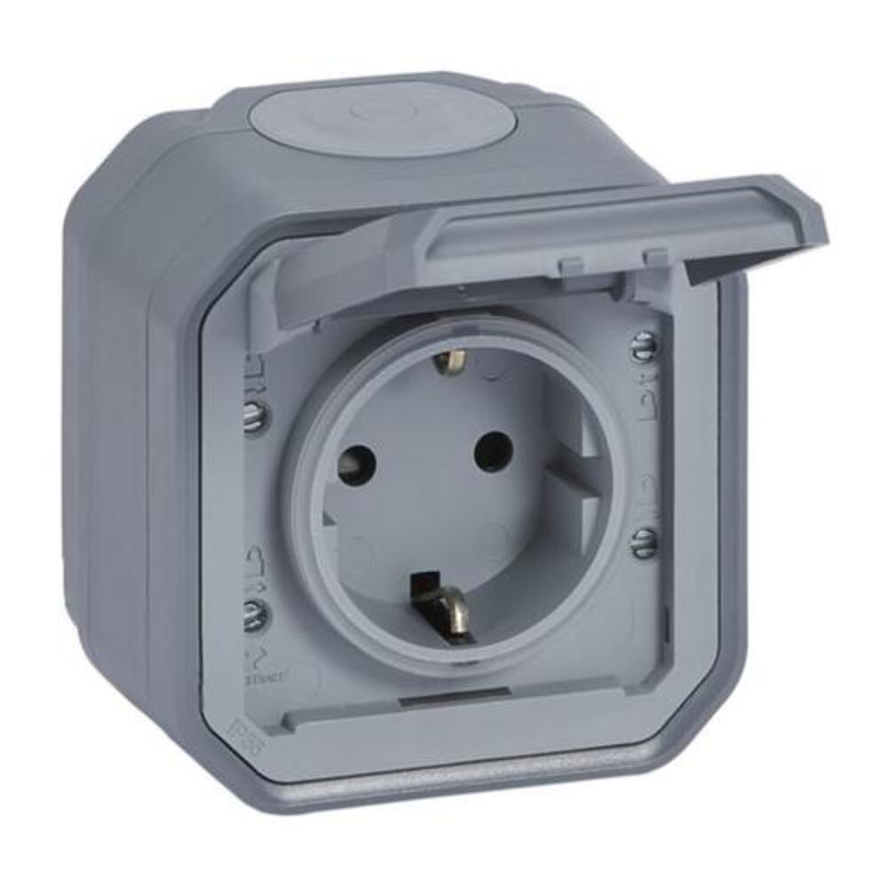 PLEXO 1-АЯ РОЗЕТКА СЕРАЯ IP55 